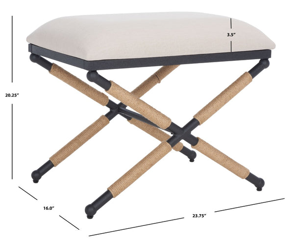 Safavieh CARMELO Hemp-Wrapped Ottoman - Stylish Multi-Functional Accent Piece with Durable Metal-Wood Frame Beige / Black SFV2122A