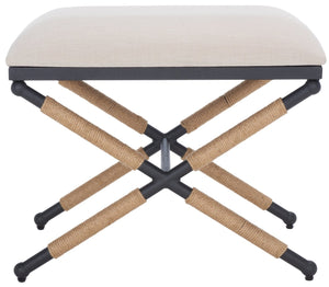 Safavieh CARMELO Hemp-Wrapped Ottoman - Stylish Multi-Functional Accent Piece with Durable Metal-Wood Frame Beige / Black SFV2122A
