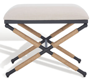 Safavieh CARMELO Hemp-Wrapped Ottoman - Stylish Multi-Functional Accent Piece with Durable Metal-Wood Frame Beige / Black SFV2122A
