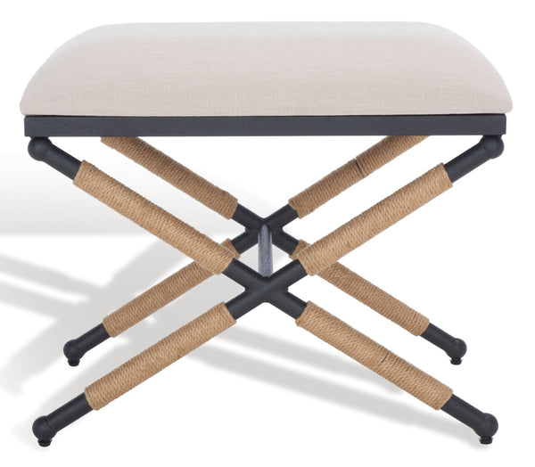Safavieh CARMELO Hemp-Wrapped Ottoman - Stylish Multi-Functional Accent Piece with Durable Metal-Wood Frame Beige / Black SFV2122A