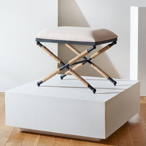Safavieh CARMELO Hemp-Wrapped Ottoman - Stylish Multi-Functional Accent Piece with Durable Metal-Wood Frame Beige / Black SFV2122A