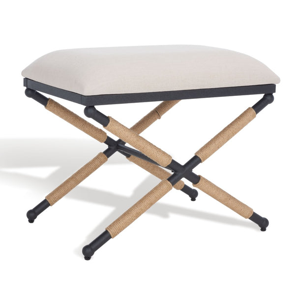 Safavieh CARMELO Hemp-Wrapped Ottoman - Stylish Multi-Functional Accent Piece with Durable Metal-Wood Frame Beige / Black SFV2122A