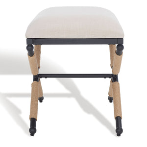 Safavieh CARMELO Hemp-Wrapped Ottoman - Stylish Multi-Functional Accent Piece with Durable Metal-Wood Frame Beige / Black SFV2122A