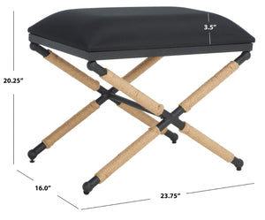 Safavieh CARMELO Hemp-Wrapped Ottoman - Stylish Multi-Functional Accent Piece with Durable Metal-Wood Frame Black SFV2122B
