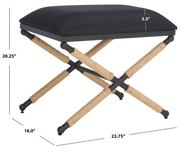 Safavieh CARMELO Hemp-Wrapped Ottoman - Stylish Multi-Functional Accent Piece with Durable Metal-Wood Frame Black SFV2122B
