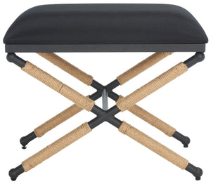 Safavieh CARMELO Hemp-Wrapped Ottoman - Stylish Multi-Functional Accent Piece with Durable Metal-Wood Frame Black SFV2122B