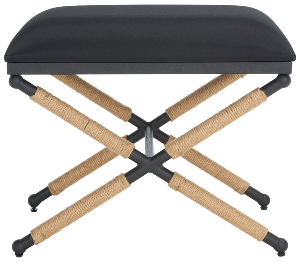 Safavieh CARMELO Hemp-Wrapped Ottoman - Stylish Multi-Functional Accent Piece with Durable Metal-Wood Frame Black SFV2122B