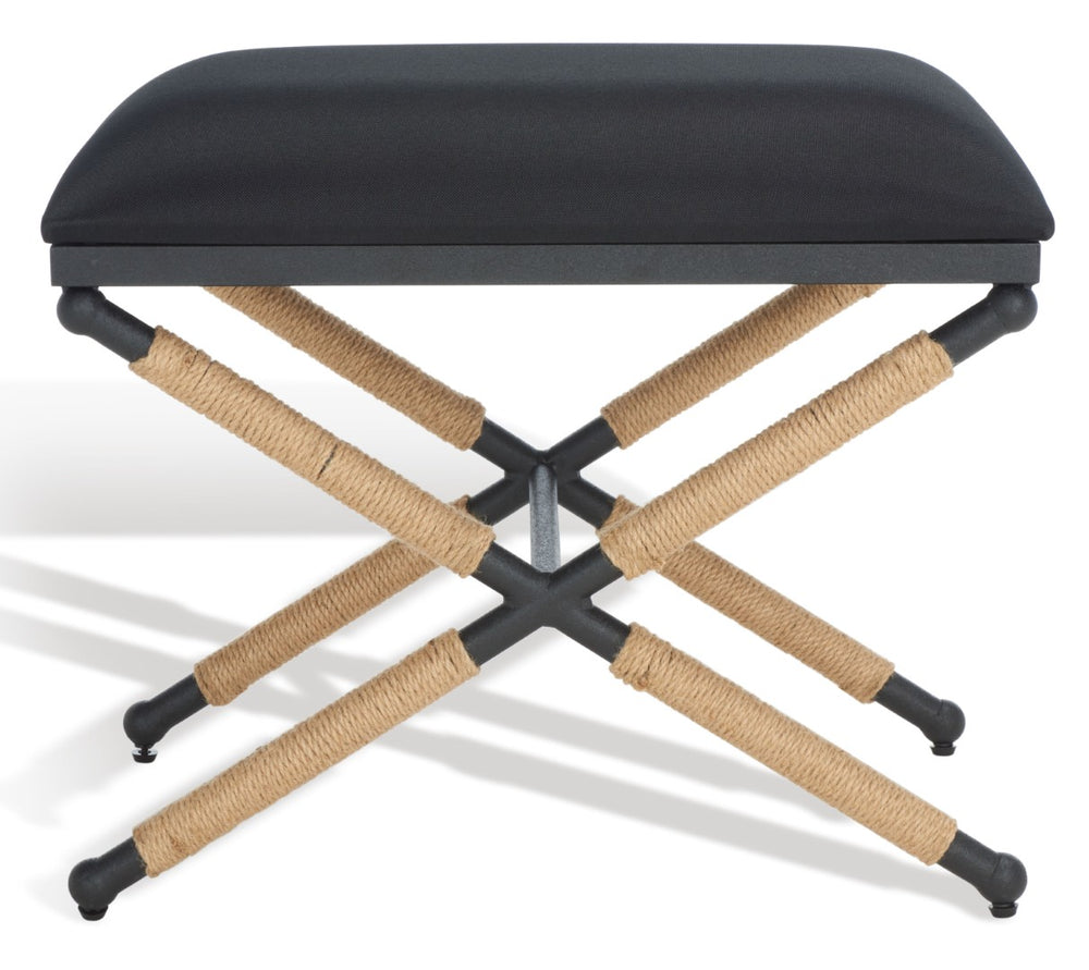 Safavieh CARMELO Hemp-Wrapped Ottoman - Stylish Multi-Functional Accent Piece with Durable Metal-Wood Frame Black SFV2122B