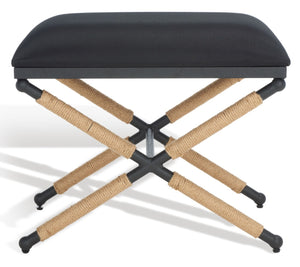 Safavieh CARMELO Hemp-Wrapped Ottoman - Stylish Multi-Functional Accent Piece with Durable Metal-Wood Frame Black SFV2122B