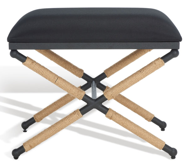 Safavieh CARMELO Hemp-Wrapped Ottoman - Stylish Multi-Functional Accent Piece with Durable Metal-Wood Frame Black SFV2122B