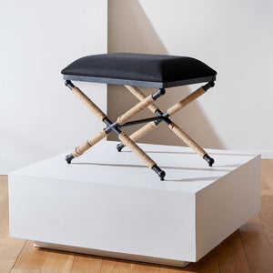 Safavieh CARMELO Hemp-Wrapped Ottoman - Stylish Multi-Functional Accent Piece with Durable Metal-Wood Frame Black SFV2122B
