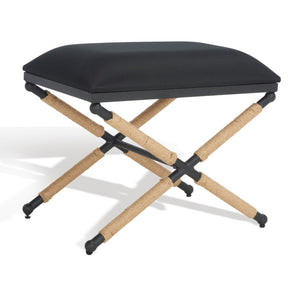 Safavieh CARMELO Hemp-Wrapped Ottoman - Stylish Multi-Functional Accent Piece with Durable Metal-Wood Frame Black SFV2122B