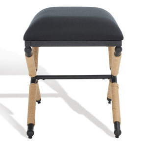 Safavieh CARMELO Hemp-Wrapped Ottoman - Stylish Multi-Functional Accent Piece with Durable Metal-Wood Frame Black SFV2122B