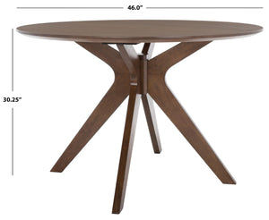 Safavieh CAROLEE 46" Round Dining Table - Modern Mid-Century Elegance for Cozy Dining Spaces and Nooks Walnut SFV2134C