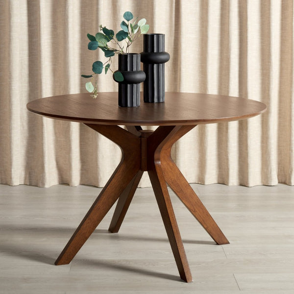 Safavieh CAROLEE 46" Round Dining Table - Modern Mid-Century Elegance for Cozy Dining Spaces and Nooks Walnut SFV2134C