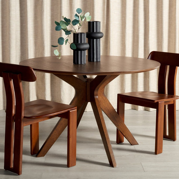 Safavieh CAROLEE 46" Round Dining Table - Modern Mid-Century Elegance for Cozy Dining Spaces and Nooks Walnut SFV2134C