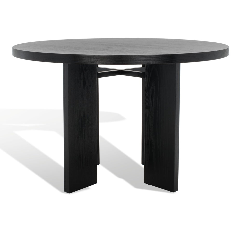 Safavieh CALAMARIA Round Wood Dining Table – Modern Minimalist Centerpiece with Elegant Oak Veneer Finish Black SFV2135B