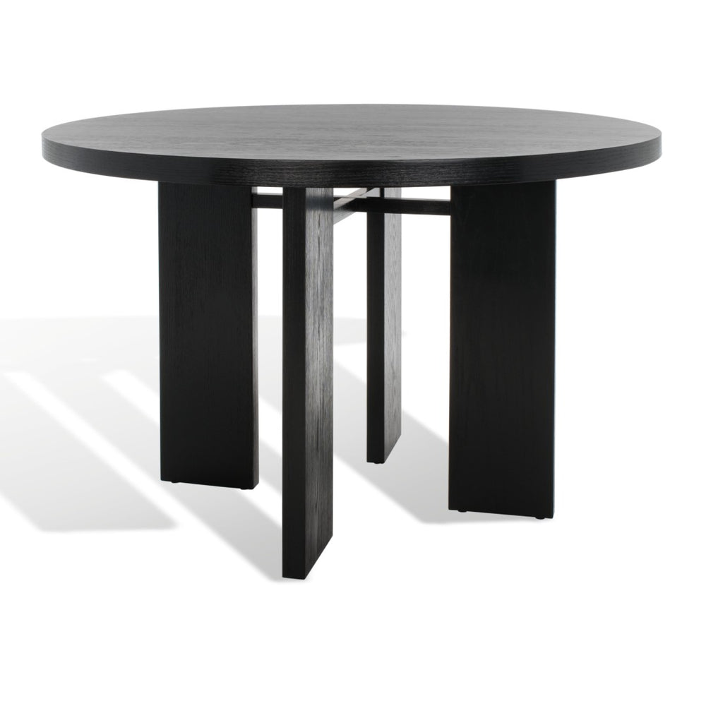 Safavieh CALAMARIA Round Wood Dining Table – Modern Minimalist Centerpiece with Elegant Oak Veneer Finish Black SFV2135B