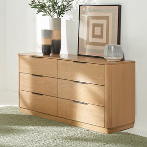 Safavieh GABRIETTA 6-Drawer Wood Dresser – Elegant Storage Solution with Modern Charm for Your Bedroom Décor Natural / Black SFV2141A