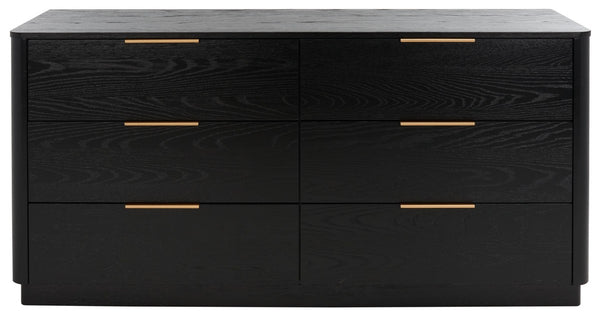 Safavieh Gabrietta 6 Drawer Wood Dresser XII23 Black Wood / Metal SFV2141B