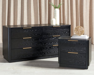 Safavieh GABRIETTA 2 Drawer Nightstand - Elegant Wood Design with Chic Accents for Modern Bedroom Decor Black / Gold SFV2142B