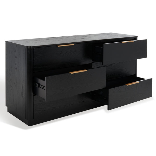 Safavieh Gabrietta 6 Drawer Wood Dresser XII23 Black Wood / Metal SFV2141B