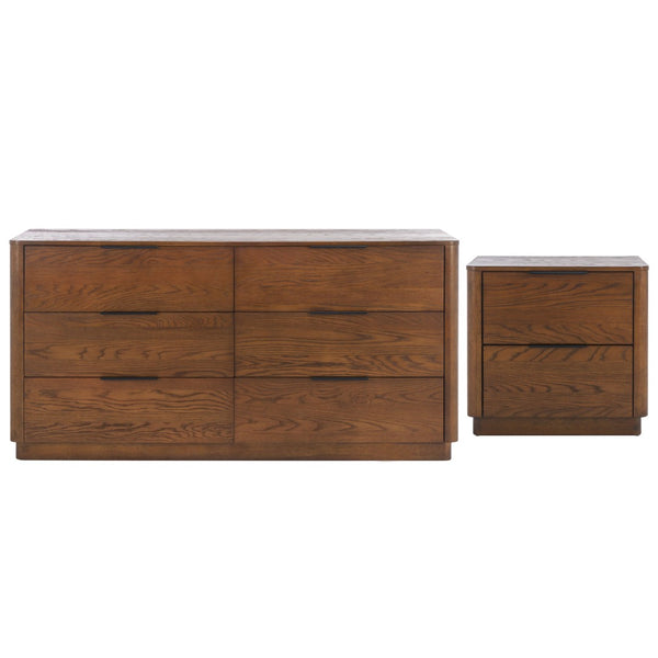 Safavieh GABRIETTA 6-Drawer Wood Dresser – Elegant Storage Solution with Modern Charm for Your Bedroom Décor Medium Oak / Black SFV2141C