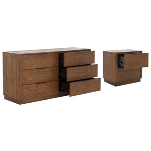 Safavieh GABRIETTA 6-Drawer Wood Dresser – Elegant Storage Solution with Modern Charm for Your Bedroom Décor Medium Oak / Black SFV2141C