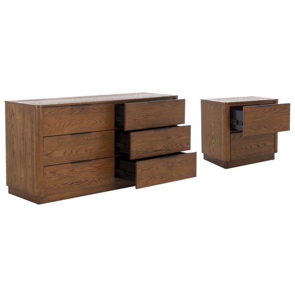 Safavieh GABRIETTA 6-Drawer Wood Dresser – Elegant Storage Solution with Modern Charm for Your Bedroom Décor Medium Oak / Black SFV2141C