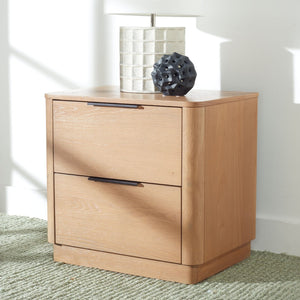 Safavieh GABRIETTA 2 Drawer Nightstand - Elegant Wood Design with Chic Accents for Modern Bedroom Decor Natural / Black SFV2142A