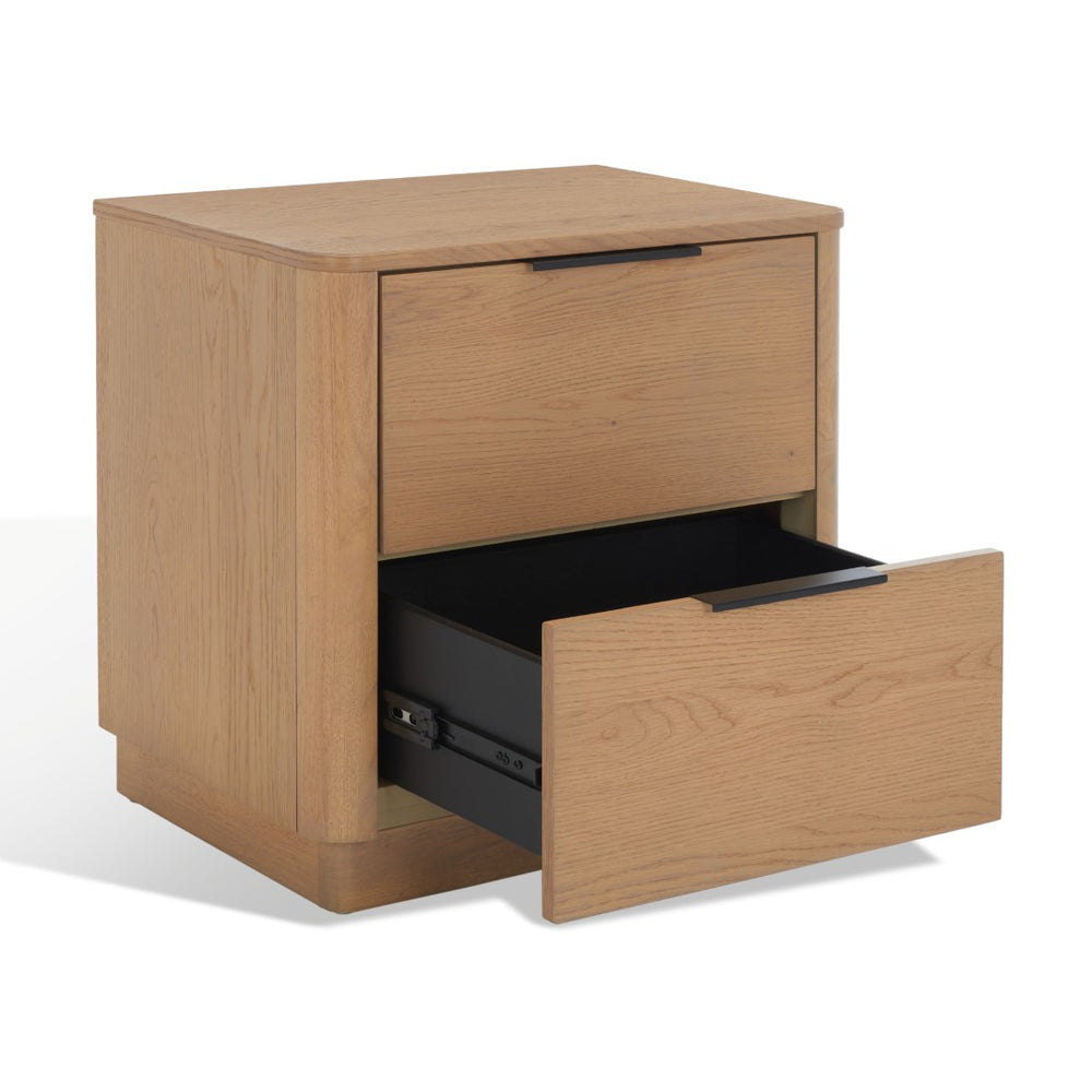 Safavieh GABRIETTA 2 Drawer Nightstand - Elegant Wood Design with Chic Accents for Modern Bedroom Decor Natural / Black SFV2142A