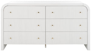 Safavieh LIABELLA Curved Dresser with 6 Drawers – Elegant Waterfall Design for Modern Bedroom Storage Solutions White / Gold SFV2144A