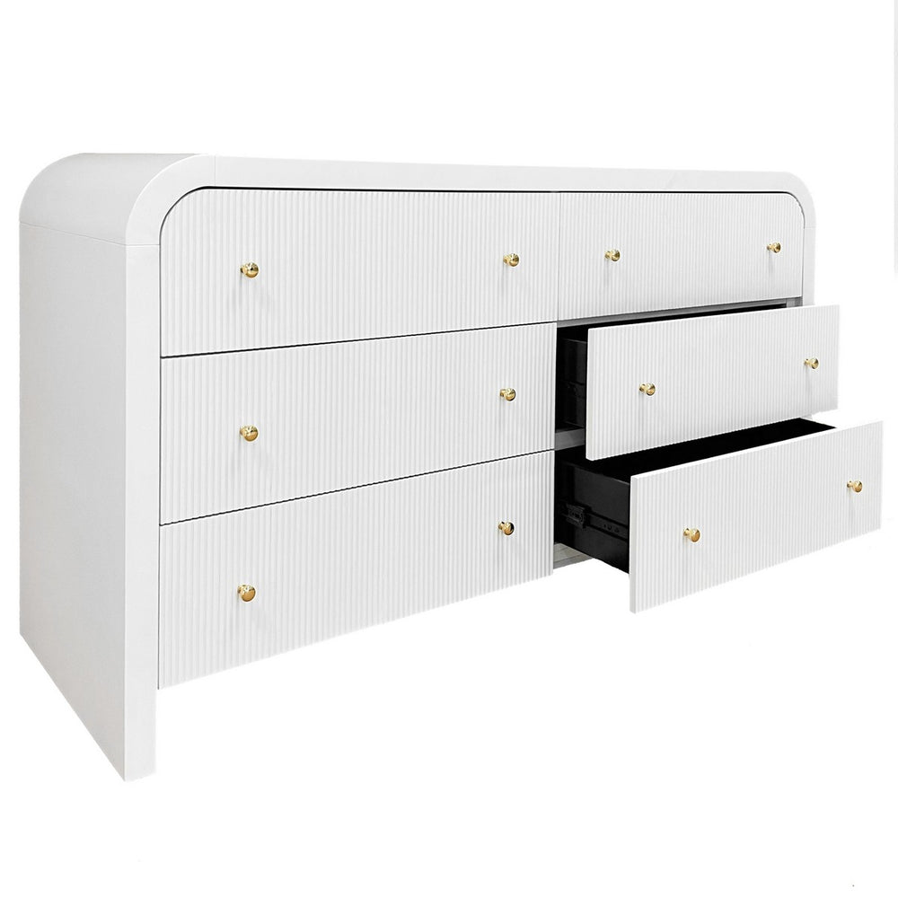 Safavieh Liabella 6 Drawer Curved Dresser XII23 White / Gold Wood / Metal SFV2144A