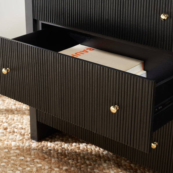 Safavieh LIABELLA Curved Dresser with 6 Drawers – Elegant Waterfall Design for Modern Bedroom Storage Solutions Black / Gold SFV2144B