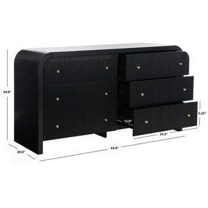 Safavieh LIABELLA Curved Dresser with 6 Drawers – Elegant Waterfall Design for Modern Bedroom Storage Solutions Black / Gold SFV2144B