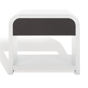 Safavieh LIABELLA Curved Nightstand with Elegant Ribbed Facade and Luxe Gold Accents for Modern Bedrooms White / Gold SFV2145A