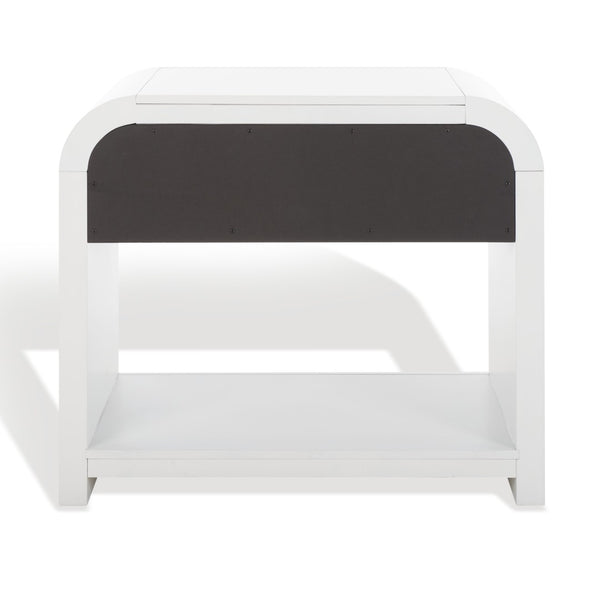 Safavieh LIABELLA Curved Nightstand with Elegant Ribbed Facade and Luxe Gold Accents for Modern Bedrooms White / Gold SFV2145A