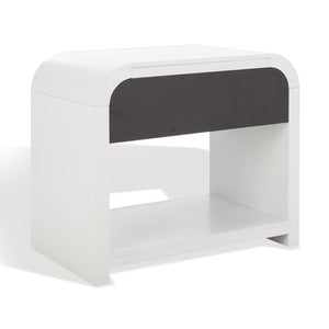 Safavieh LIABELLA Curved Nightstand with Elegant Ribbed Facade and Luxe Gold Accents for Modern Bedrooms White / Gold SFV2145A