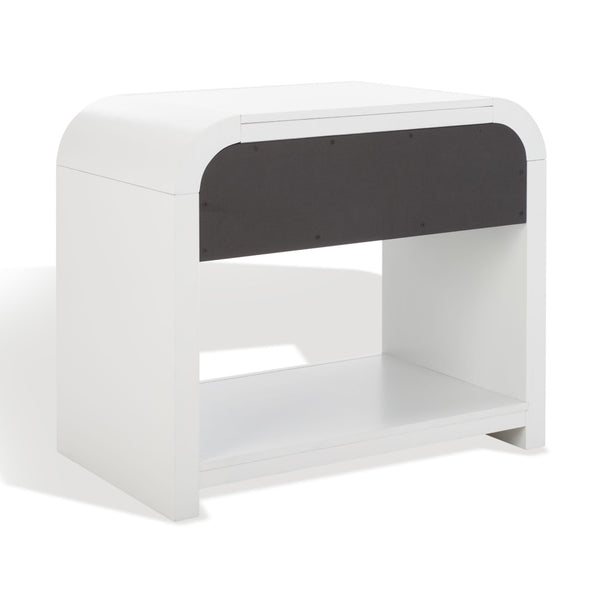 Safavieh LIABELLA Curved Nightstand with Elegant Ribbed Facade and Luxe Gold Accents for Modern Bedrooms White / Gold SFV2145A