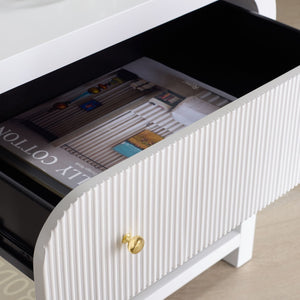 Safavieh LIABELLA Curved Nightstand with Elegant Ribbed Facade and Luxe Gold Accents for Modern Bedrooms White / Gold SFV2145A