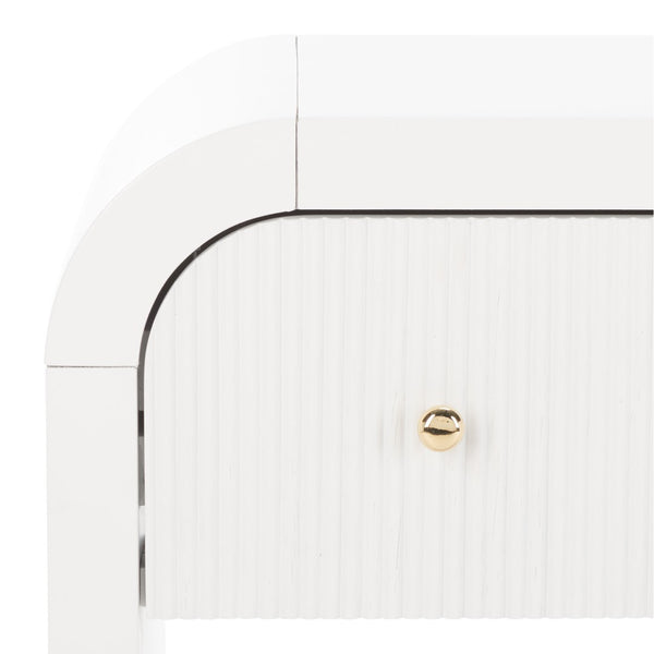 Safavieh LIABELLA Curved Nightstand with Elegant Ribbed Facade and Luxe Gold Accents for Modern Bedrooms White / Gold SFV2145A