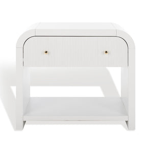 Safavieh LIABELLA Curved Nightstand with Elegant Ribbed Facade and Luxe Gold Accents for Modern Bedrooms White / Gold SFV2145A