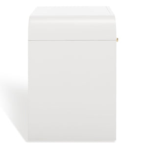 Safavieh LIABELLA Curved Nightstand with Elegant Ribbed Facade and Luxe Gold Accents for Modern Bedrooms White / Gold SFV2145A