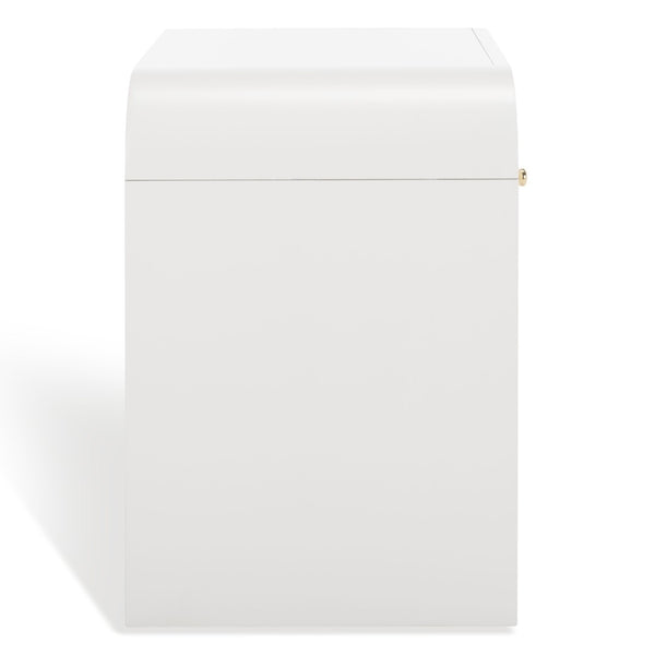 Safavieh LIABELLA Curved Nightstand with Elegant Ribbed Facade and Luxe Gold Accents for Modern Bedrooms White / Gold SFV2145A