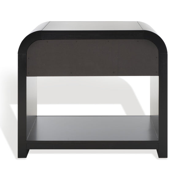 Safavieh LIABELLA Curved Nightstand with Elegant Ribbed Facade and Luxe Gold Accents for Modern Bedrooms Black / Gold SFV2145B