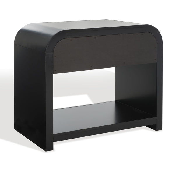 Safavieh LIABELLA Curved Nightstand with Elegant Ribbed Facade and Luxe Gold Accents for Modern Bedrooms Black / Gold SFV2145B