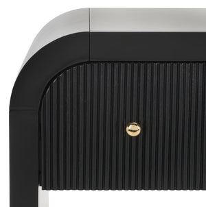 Safavieh LIABELLA Curved Nightstand with Elegant Ribbed Facade and Luxe Gold Accents for Modern Bedrooms Black / Gold SFV2145B