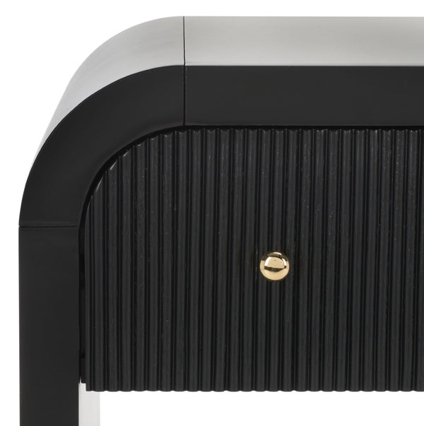 Safavieh LIABELLA Curved Nightstand with Elegant Ribbed Facade and Luxe Gold Accents for Modern Bedrooms Black / Gold SFV2145B