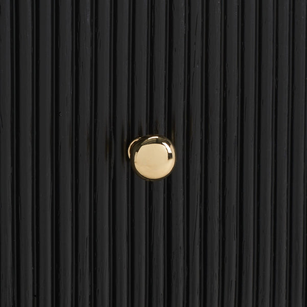 Safavieh LIABELLA Curved Nightstand with Elegant Ribbed Facade and Luxe Gold Accents for Modern Bedrooms Black / Gold SFV2145B