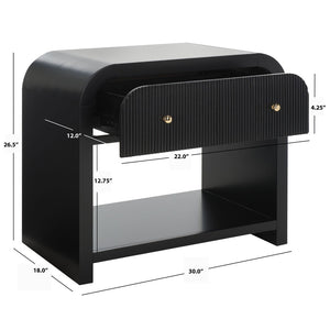 Safavieh LIABELLA Curved Nightstand with Elegant Ribbed Facade and Luxe Gold Accents for Modern Bedrooms Black / Gold SFV2145B